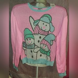 New w/Tags Girls Kids Chillin With My Snowmies Sweater Shirt size Large Holiday